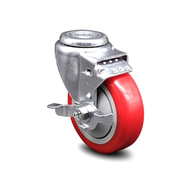 4 Inch Red Polyurethane Wheel Swivel Bolt Hole Caster with Brake SCC
